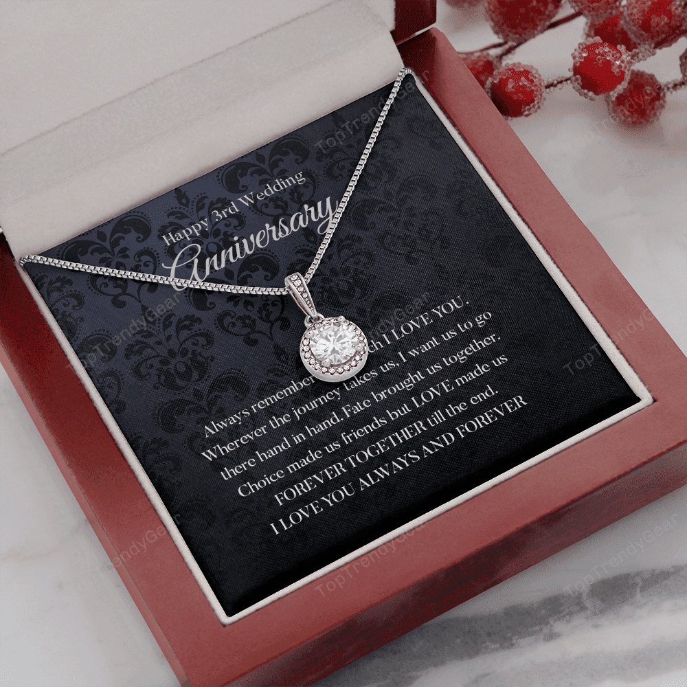 Wife Necklace, Happy 3rd Wedding Anniversary Necklace Happy Third Anniversary Eternal Hope Necklace Gift For Wife