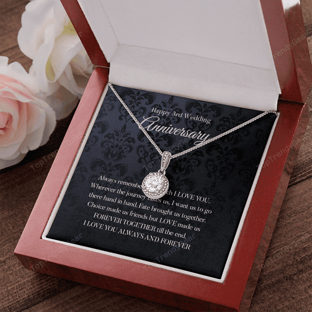 Wife Necklace, Happy 3rd Wedding Anniversary Necklace Happy Third Anniversary Eternal Hope Necklace Gift For Wife