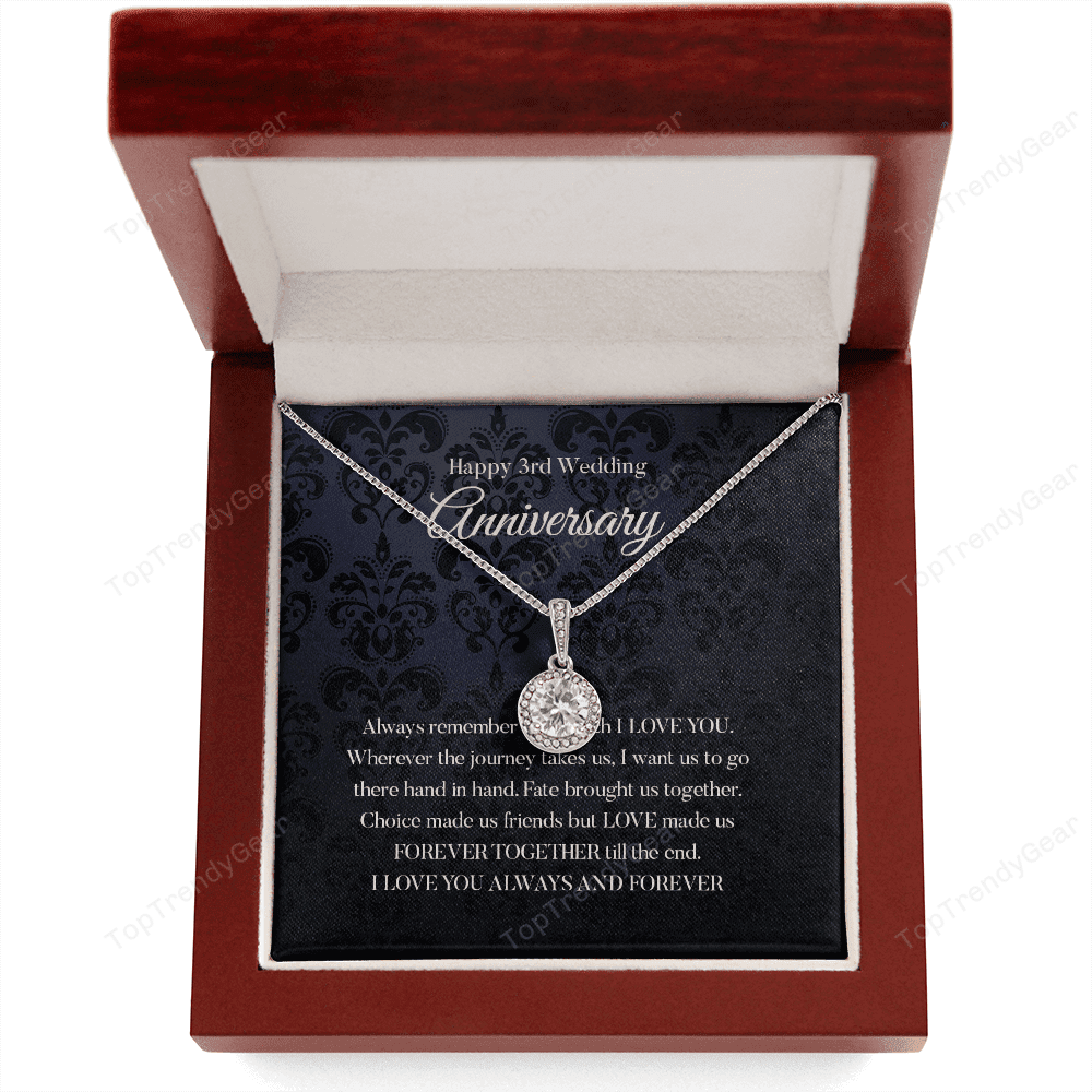 Wife Necklace, Happy 3rd Wedding Anniversary Necklace Happy Third Anniversary Eternal Hope Necklace Gift For Wife