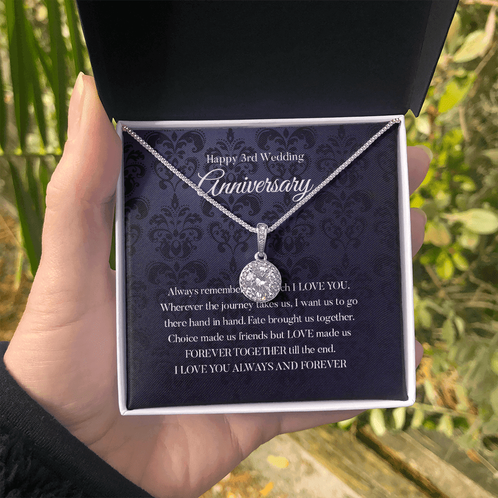 Wife Necklace, Happy 3rd Wedding Anniversary Necklace Happy Third Anniversary Eternal Hope Necklace Gift For Wife