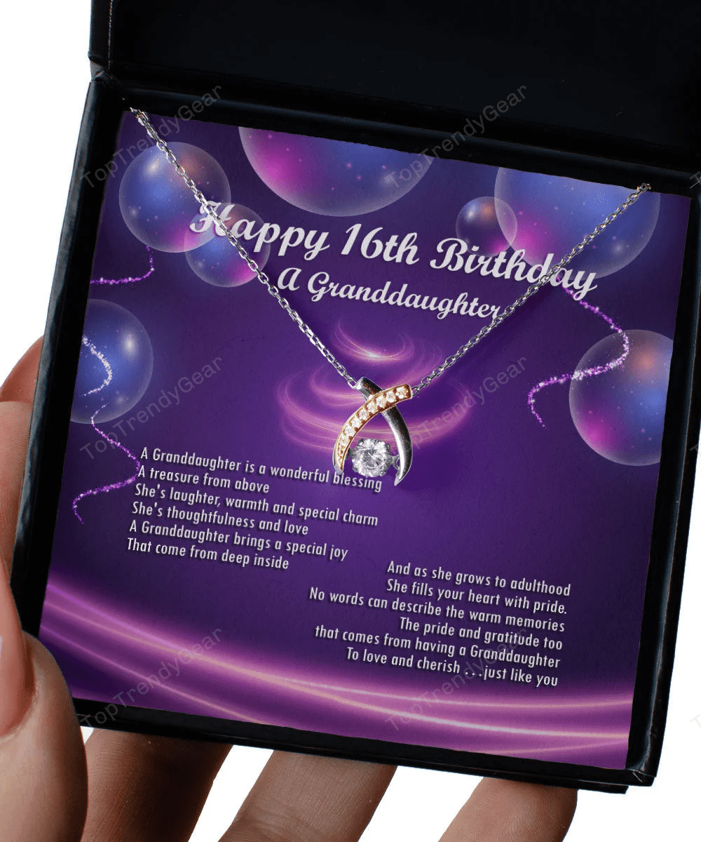 Happy 16th Birthday With Message Card Gift For Granddaughter Wishbone Dancing Necklace