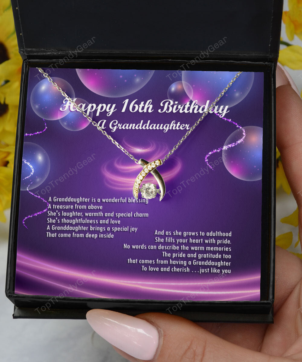Happy 16th Birthday With Message Card Gift For Granddaughter Wishbone Dancing Necklace