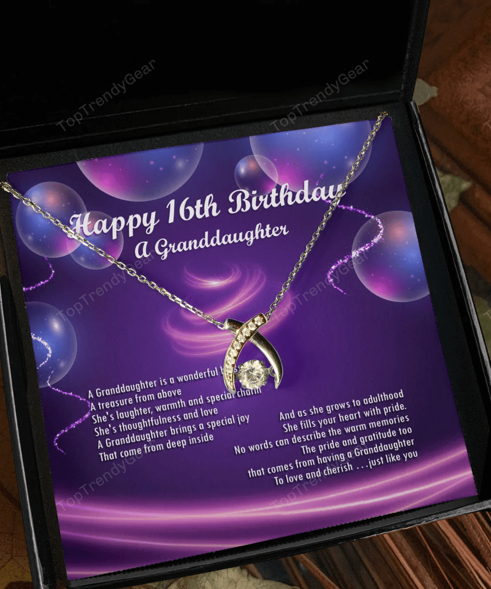 Happy 16th Birthday With Message Card Gift For Granddaughter Wishbone Dancing Necklace