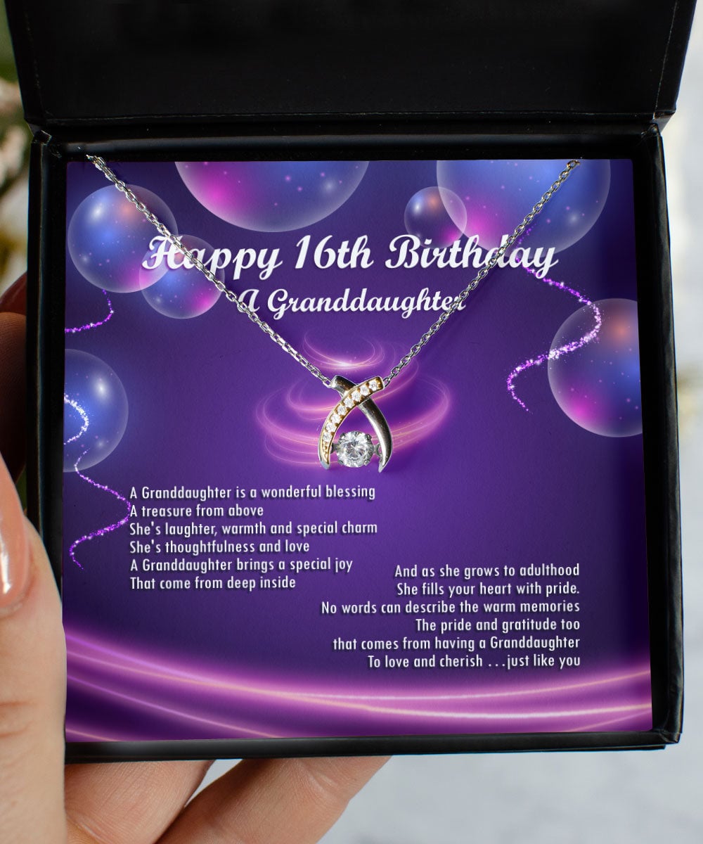 Happy 16th Birthday With Message Card Gift For Granddaughter Wishbone Dancing Necklace