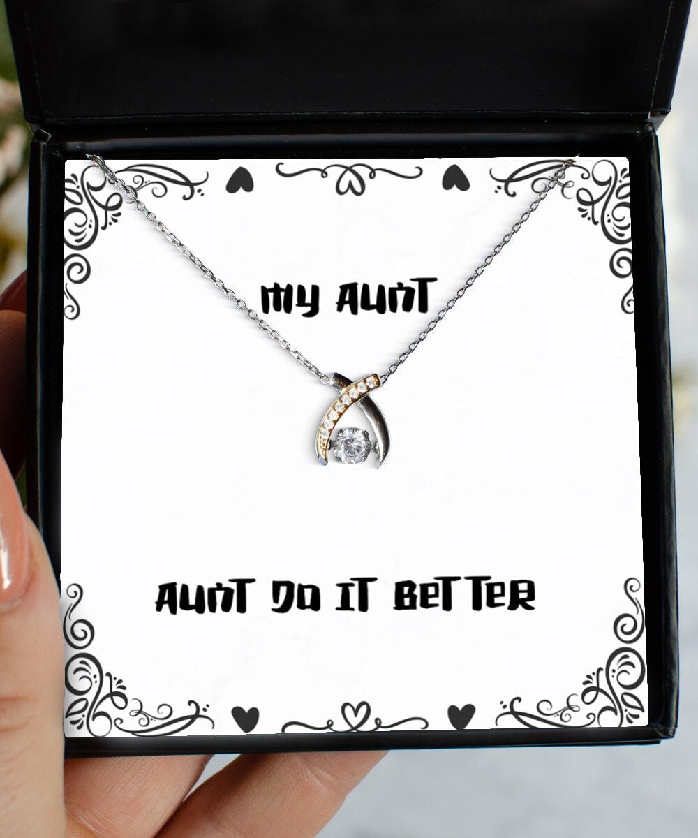 Funny Aunt Wishbone Dancing Necklace, Aunt Do It Better, Present For Aunt