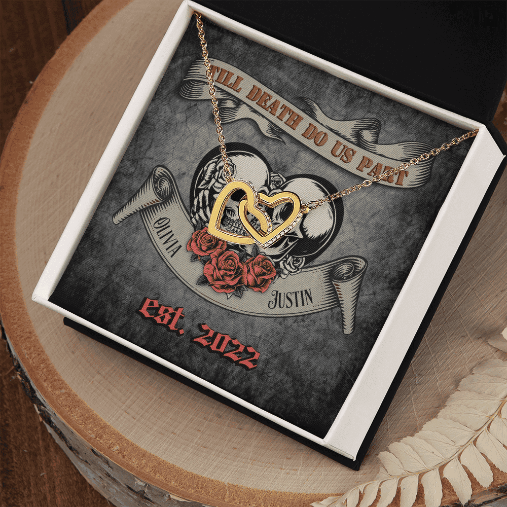 Till Death Do Us Part Custom Name And Date Interlocking Hearts Gold Necklace Anniversary Gifts For Her 