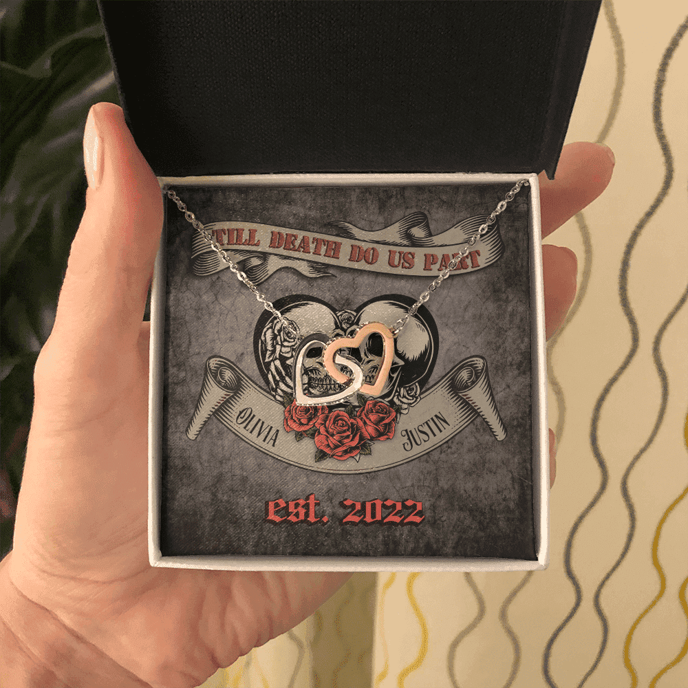 Till Death Do Us Part Custom Name And Date Interlocking Hearts Gold Necklace Anniversary Gifts For Her 