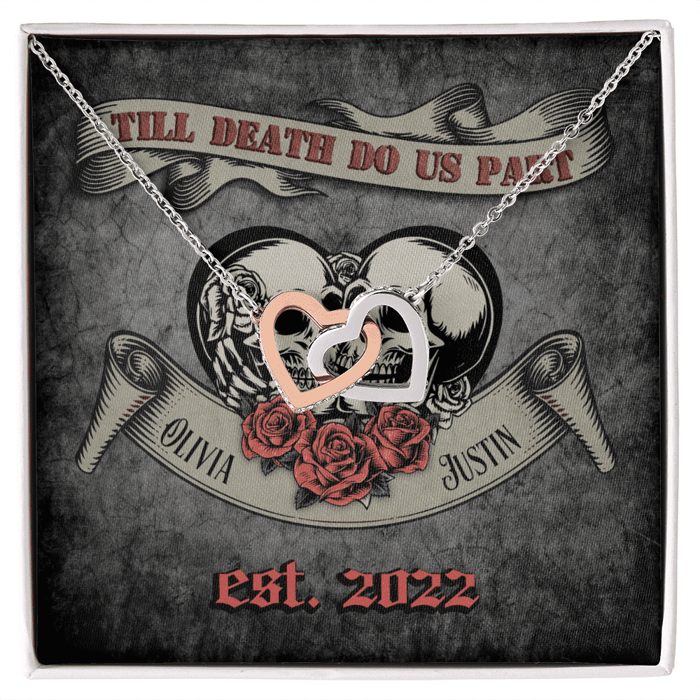 Till Death Do Us Part Custom Name And Date Interlocking Hearts Gold Necklace Anniversary Gifts For Her 