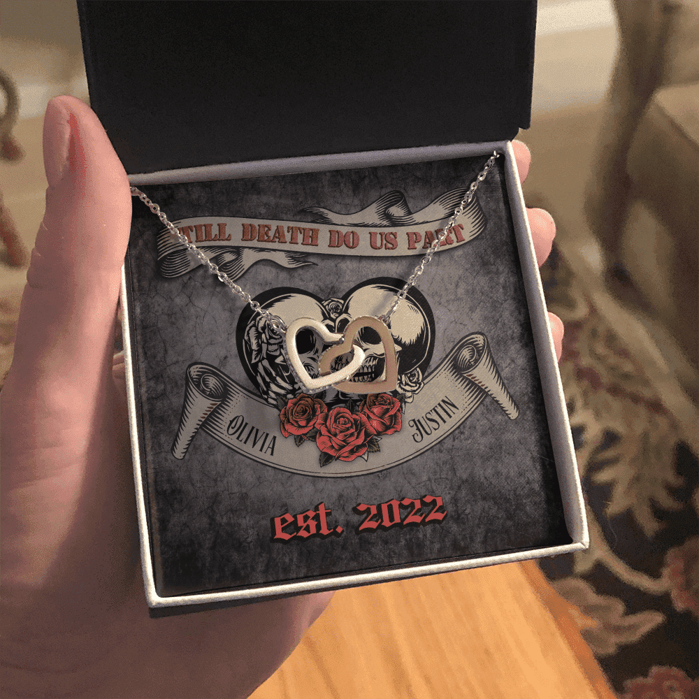 Till Death Do Us Part Custom Name And Date Interlocking Hearts Gold Necklace Anniversary Gifts For Her 