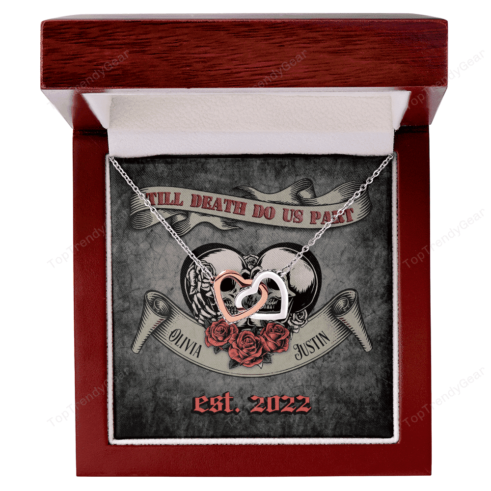 Till Death Do Us Part Custom Name And Date Interlocking Hearts Gold Necklace Anniversary Gifts For Her 