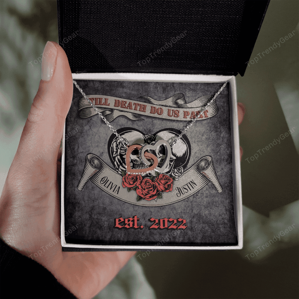 Till Death Do Us Part Custom Name And Date Interlocking Hearts Gold Necklace Anniversary Gifts For Her 