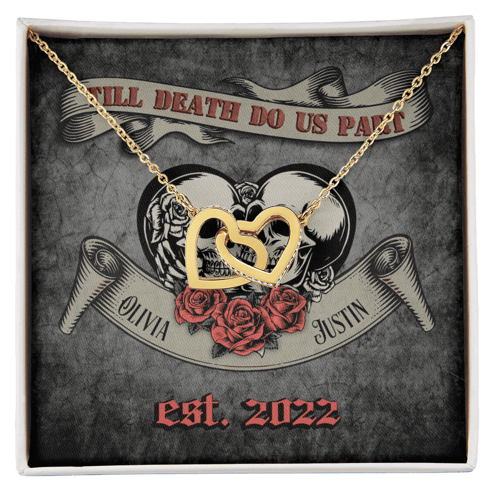 Till Death Do Us Part Custom Name And Date Interlocking Hearts Gold Necklace Anniversary Gifts For Her 