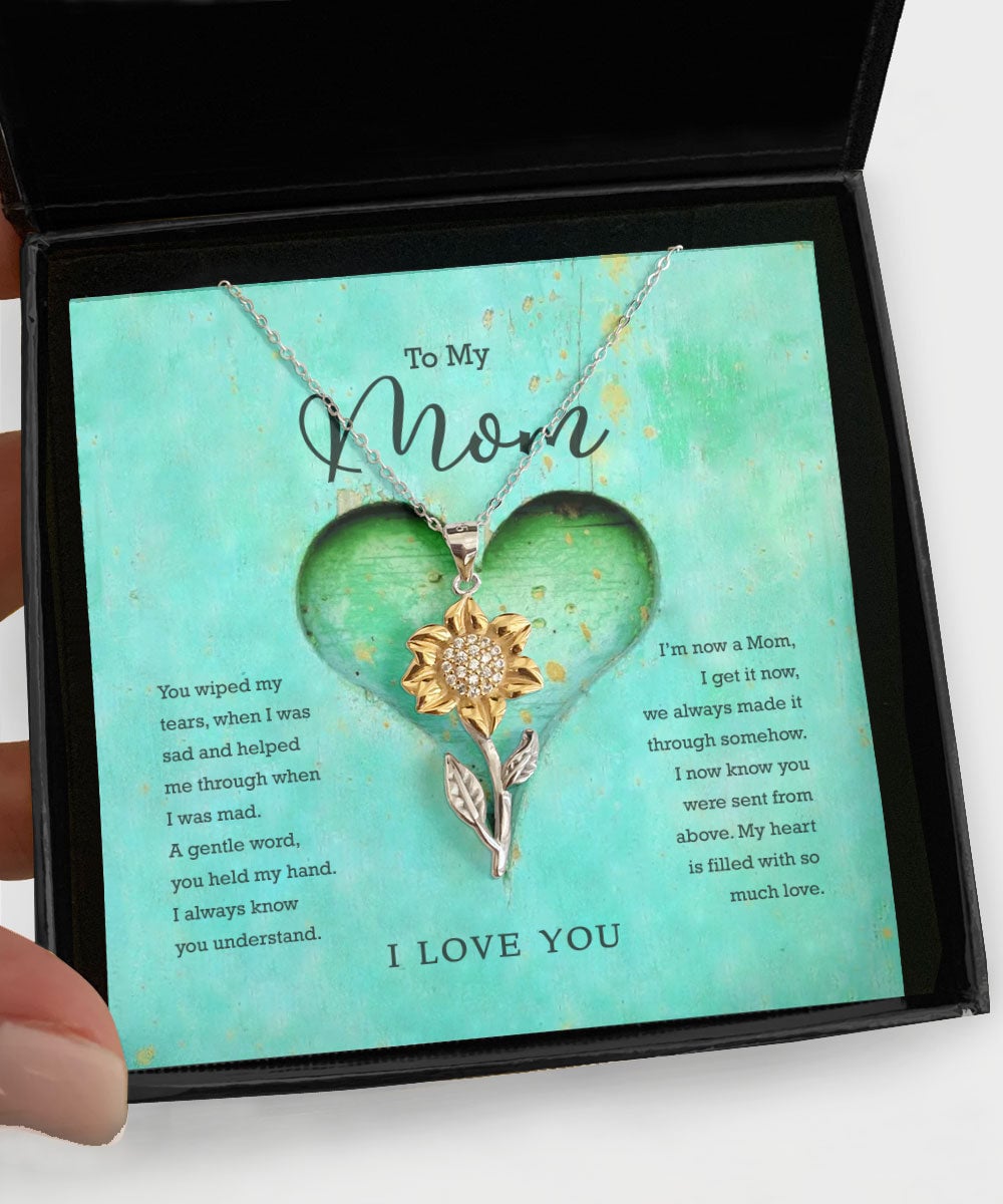 To My Mom My Heart Is Filled With So Much Love Sunflower Pendant Necklace 