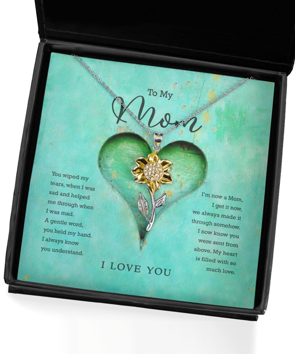 To My Mom My Heart Is Filled With So Much Love Sunflower Pendant Necklace 
