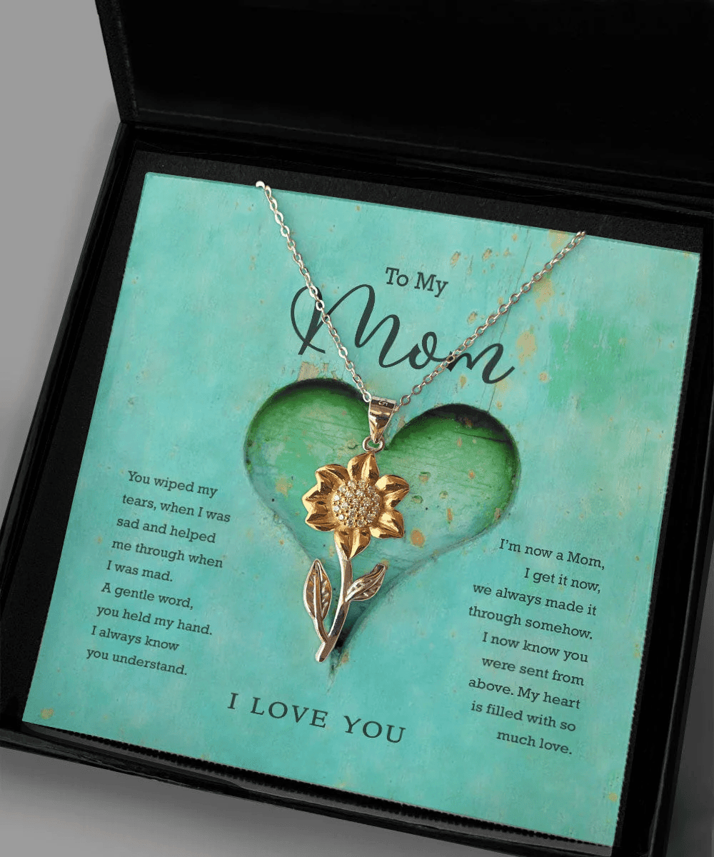 To My Mom My Heart Is Filled With So Much Love Sunflower Pendant Necklace 