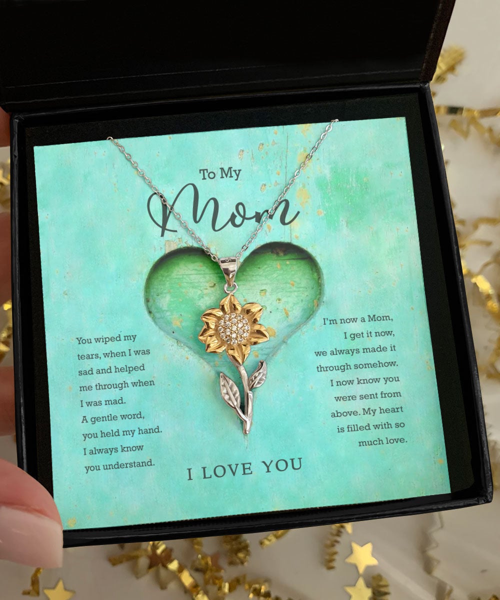 To My Mom My Heart Is Filled With So Much Love Sunflower Pendant Necklace 
