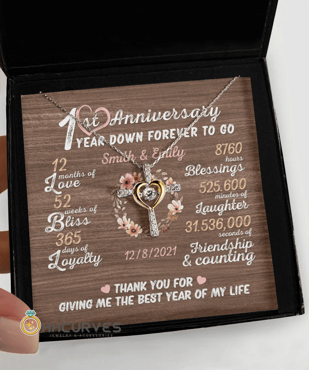 Custom Name And Date Anniversary Presents By Year One Year Down Forever To Go First Anniversary Gifts For Her Cross Dancing Necklace 