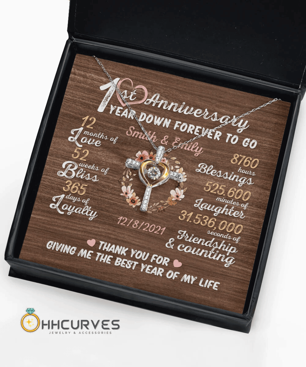 Custom Name And Date Anniversary Presents By Year One Year Down Forever To Go First Anniversary Gifts For Her Cross Dancing Necklace 