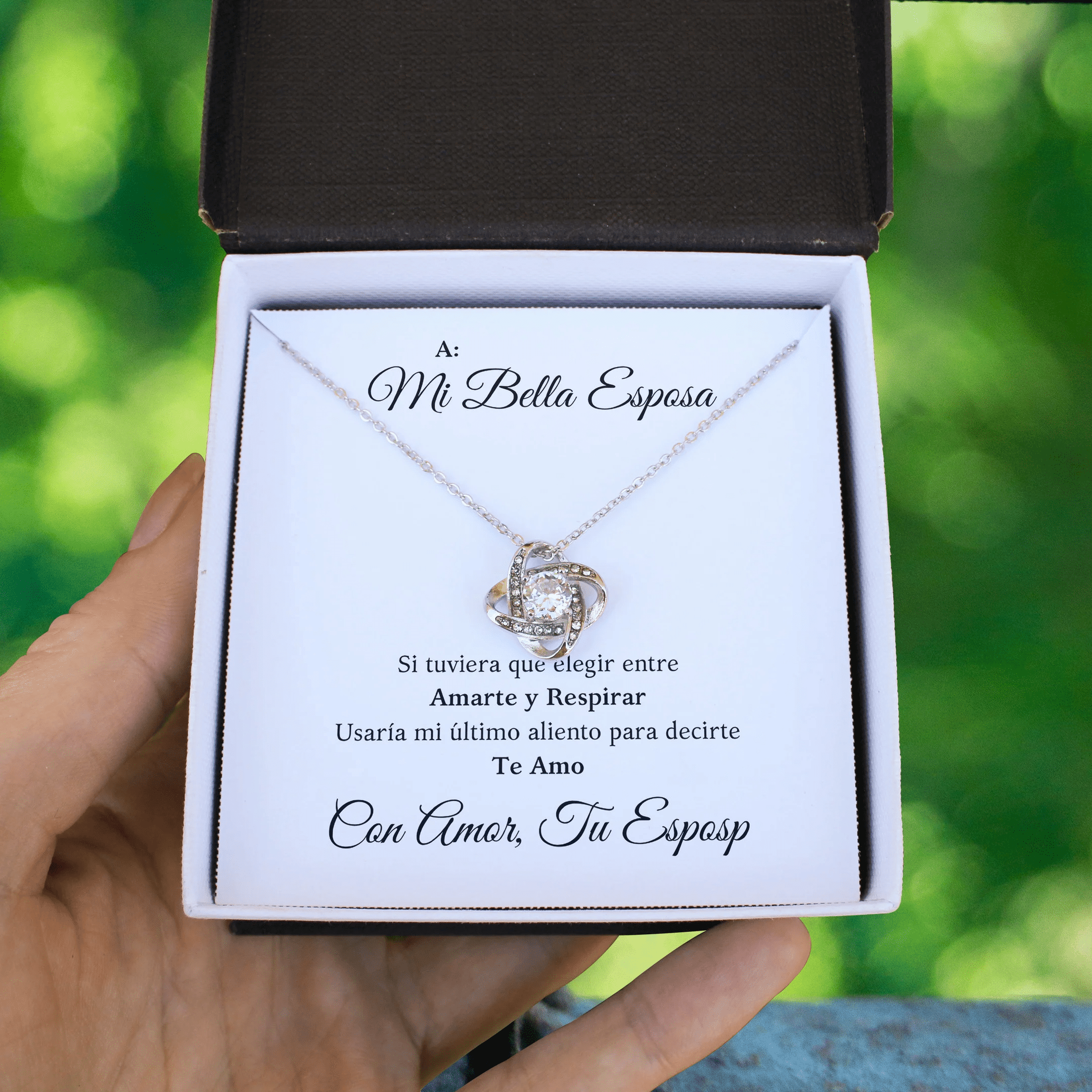 Gift For A Mi Bella Esposa Message Card Love Knot Necklace