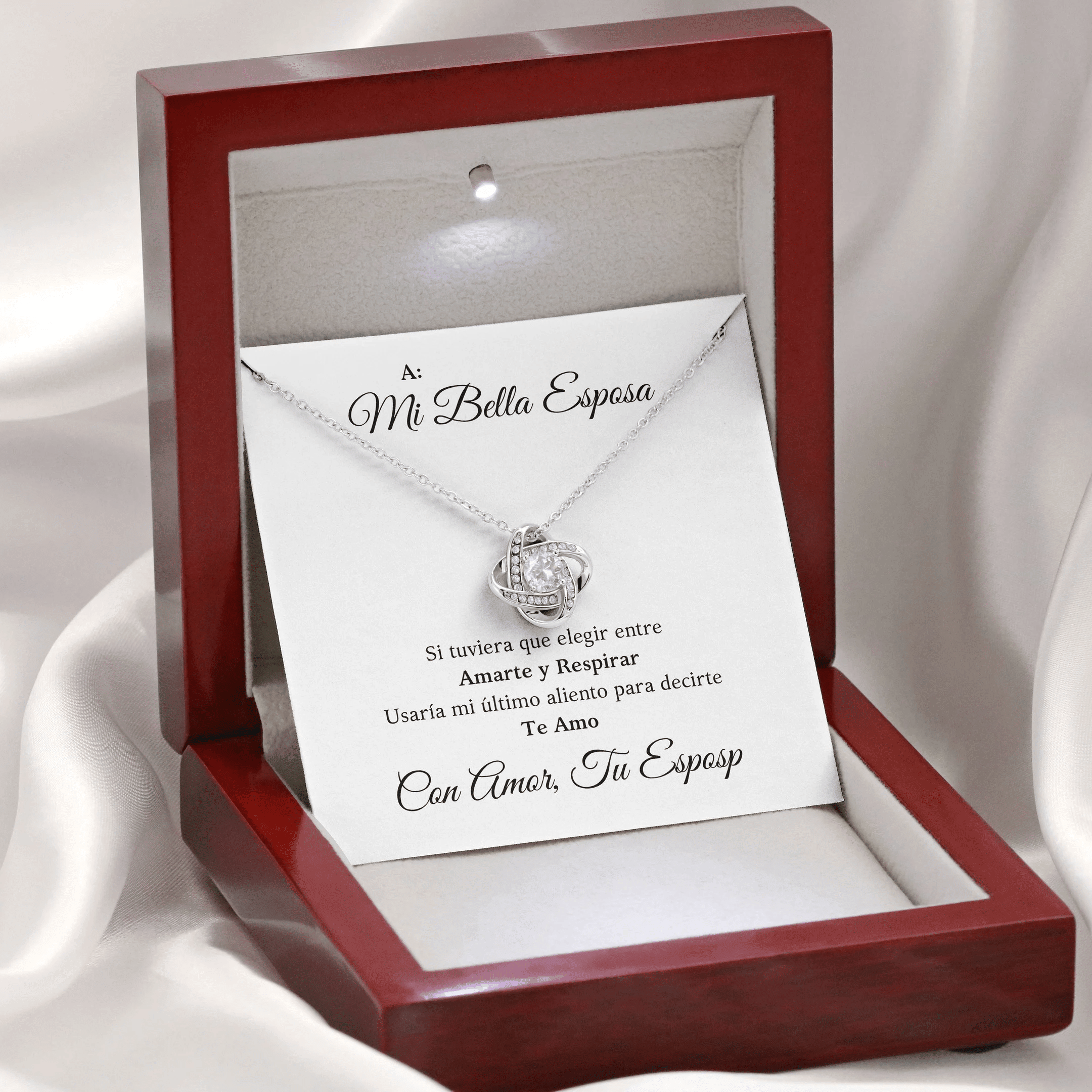 Gift For A Mi Bella Esposa Message Card Love Knot Necklace