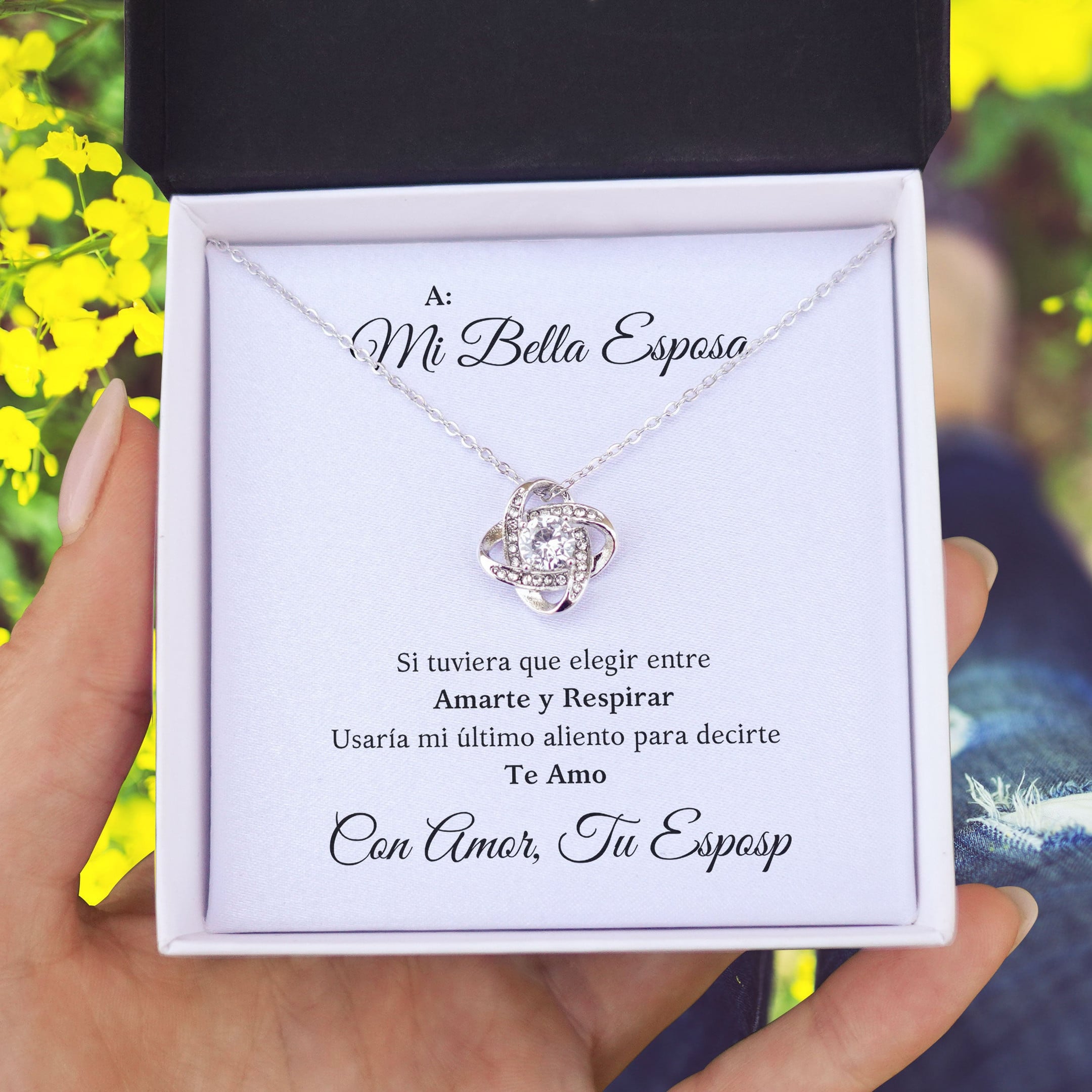 Gift For A Mi Bella Esposa Message Card Love Knot Necklace