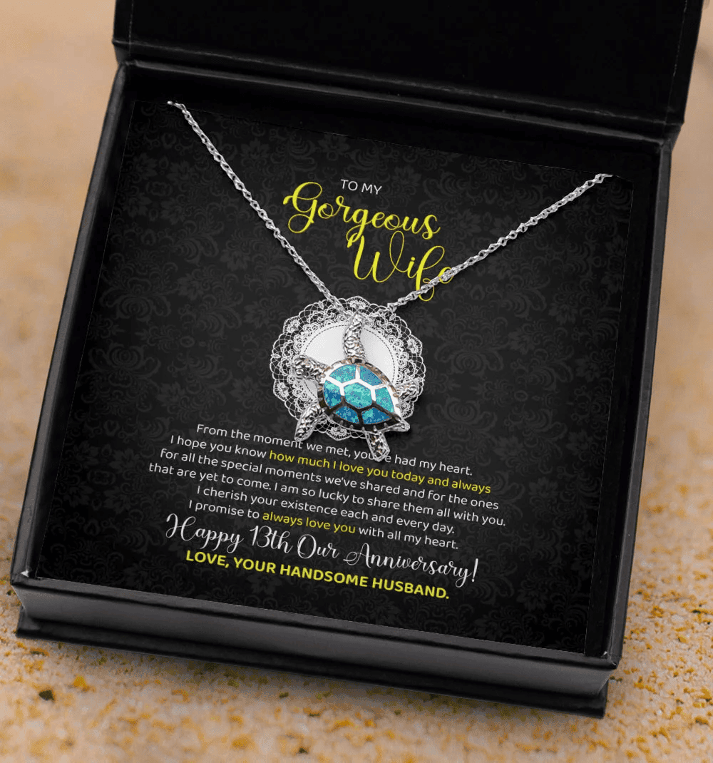Lace Anniversary Gifts For Her 13 Year Wedding Anniversary Gift Opal Turtle Necklace 