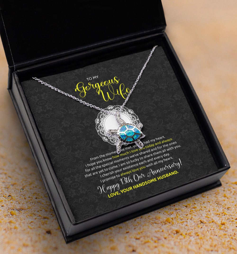 Lace Anniversary Gifts For Her 13 Year Wedding Anniversary Gift Opal Turtle Necklace 
