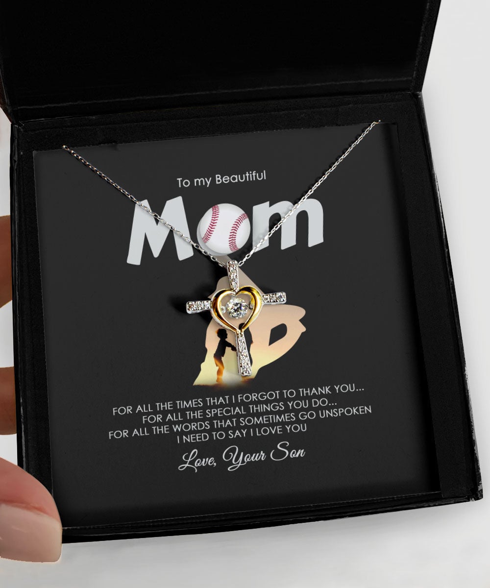 To My Beautiful Baseball Mom Cross Dancing Necklace 