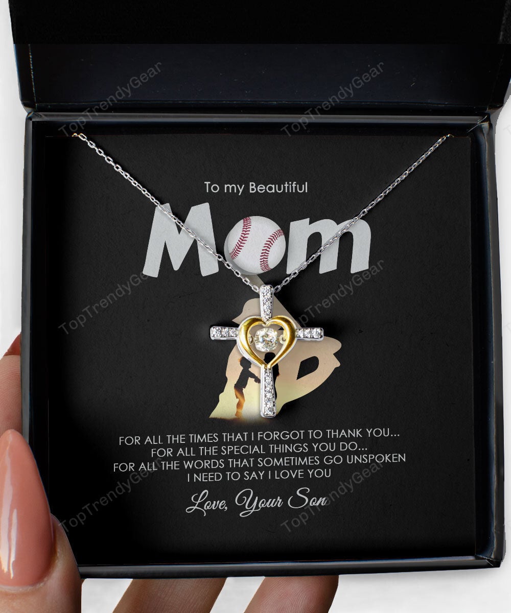 To My Beautiful Baseball Mom Cross Dancing Necklace 