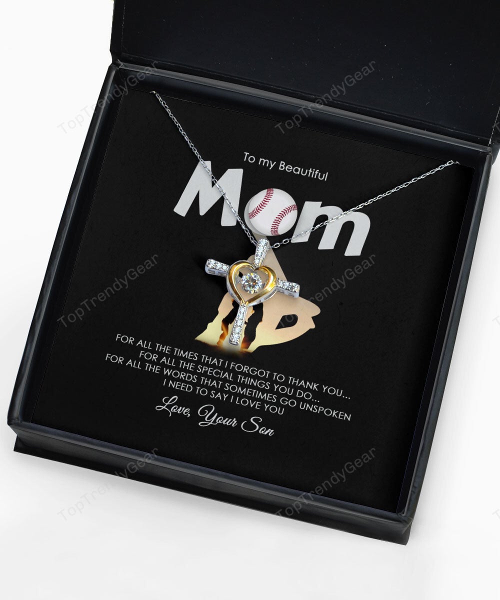 To My Beautiful Baseball Mom Cross Dancing Necklace 