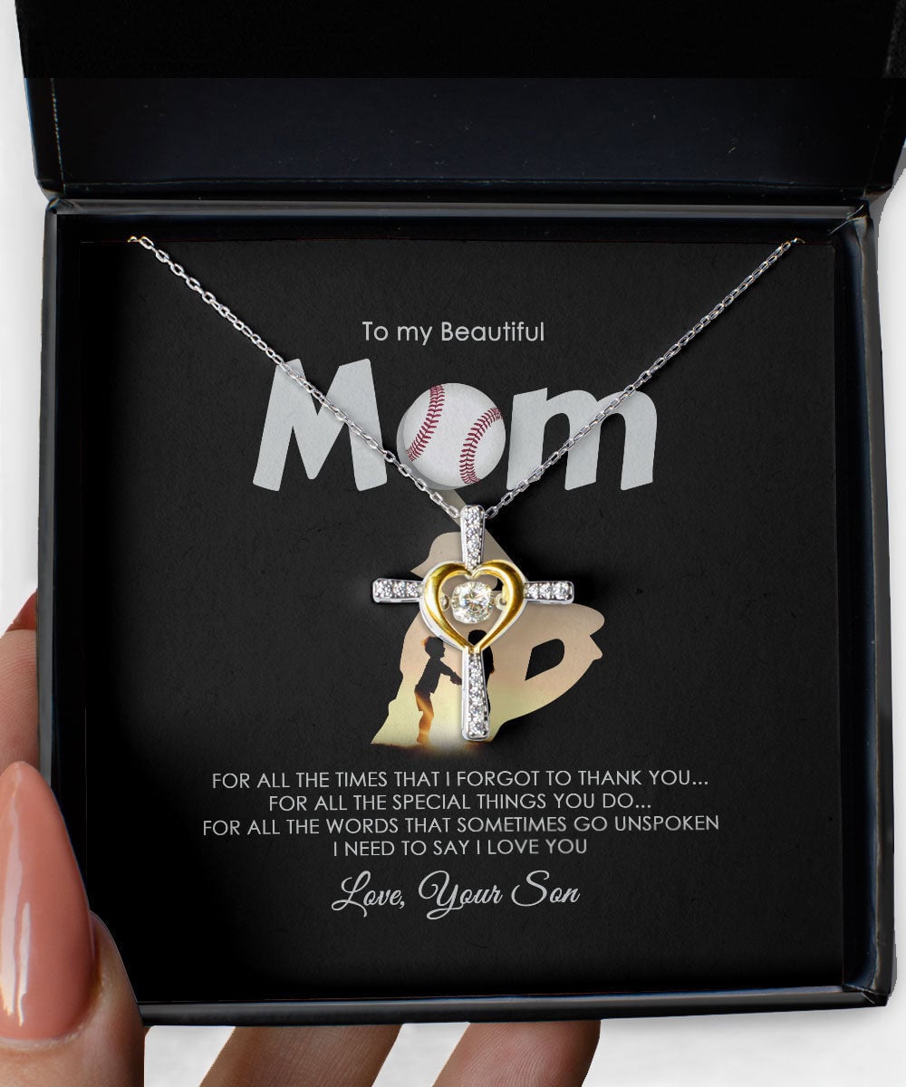 To My Beautiful Baseball Mom Cross Dancing Necklace 