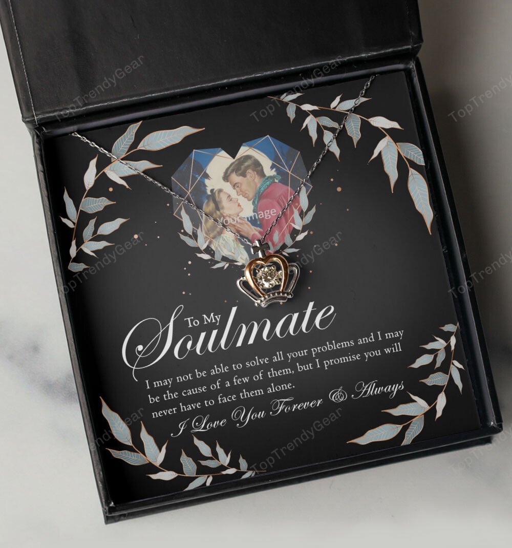 Soulmate Necklace, I Love You Forever And Always Custom Photo Upload Crown Necklace Gift For Her 