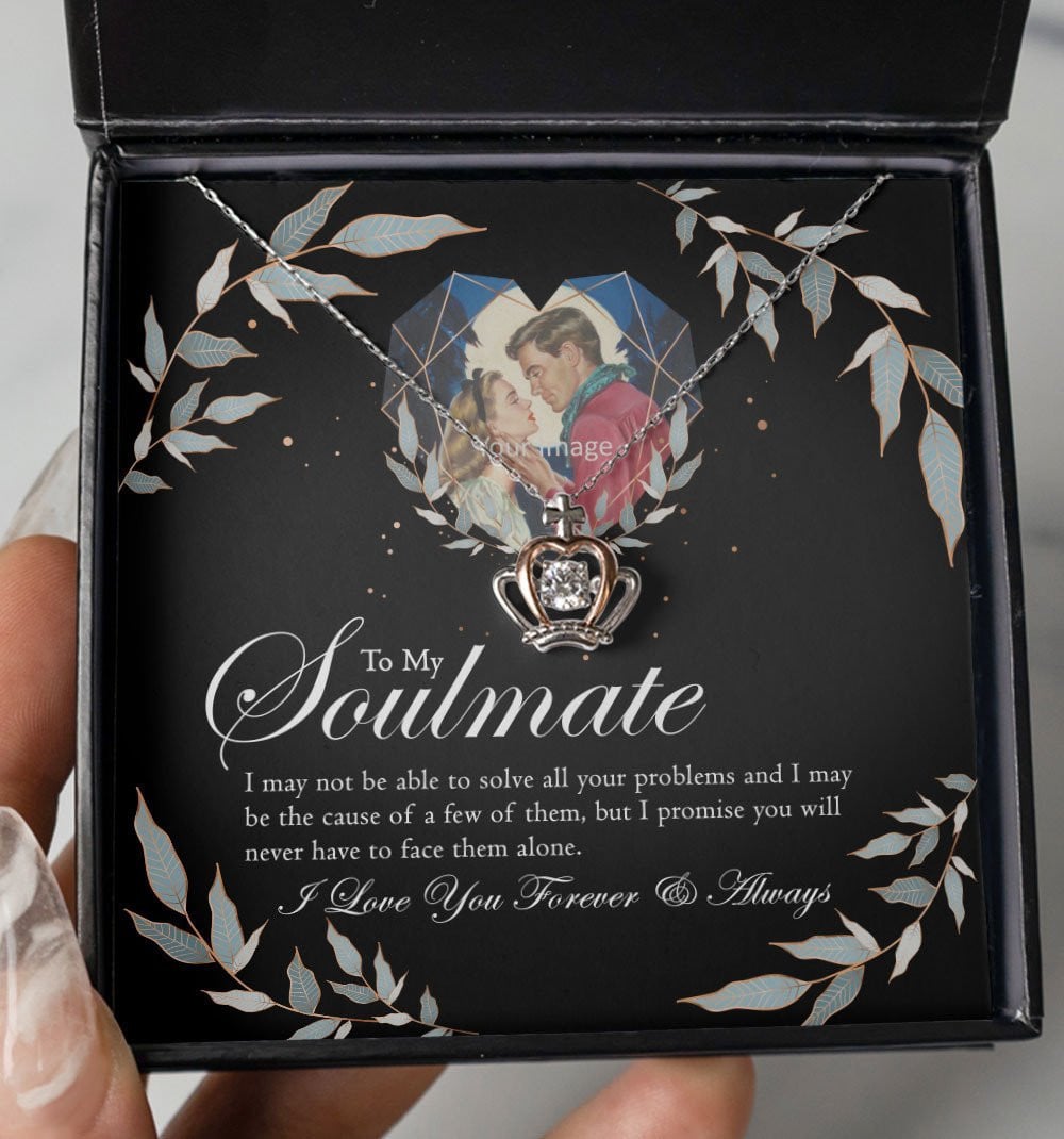Soulmate Necklace, I Love You Forever And Always Custom Photo Upload Crown Necklace Gift For Her 