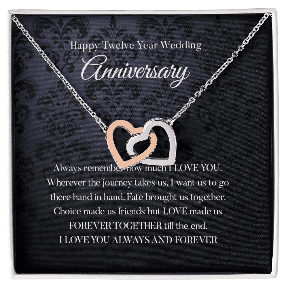 Wife Necklace, Happy 12th Wedding Anniversary Necklace Happy Twelfth Anniversary Interlocking Hearts Gold Necklace Gift For Wife 