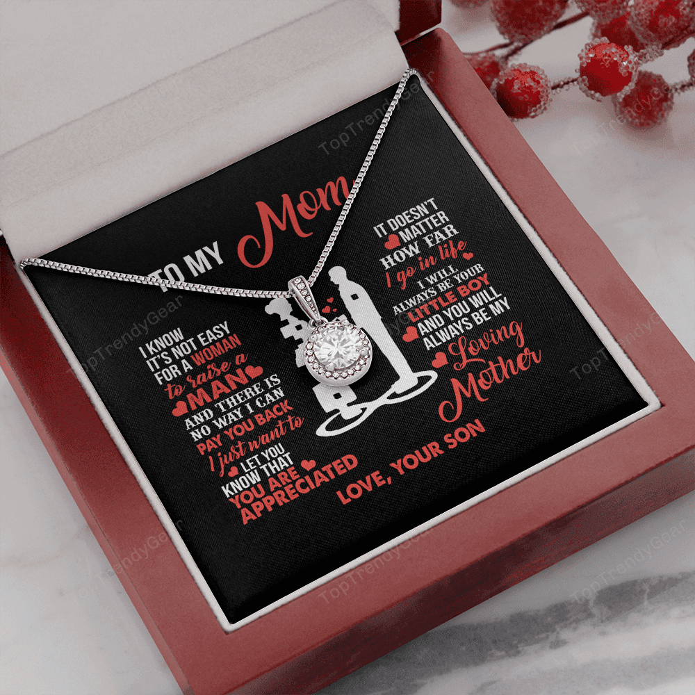 Mom Necklace, To My Mom Little Boy Heart Necklace Gift For Mom From Son Eternal Hope Necklace