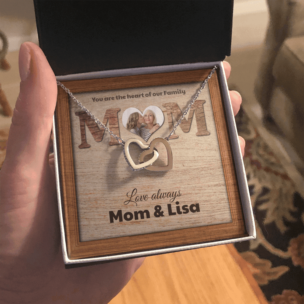 You Are The Heart Of Out Family Custom Name And Photo Interlocking Heart Necklace Gift For Mom From Daughter 
