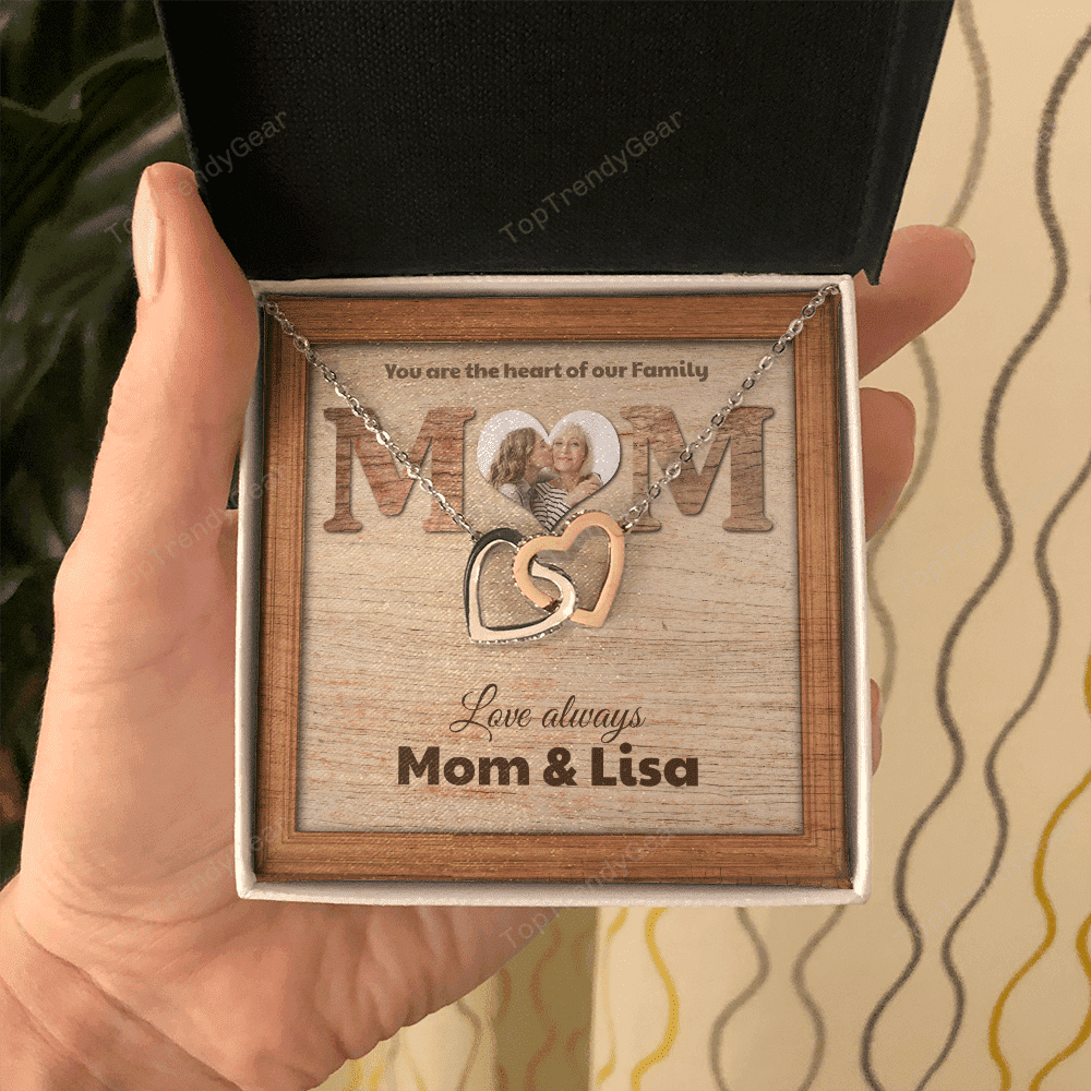 You Are The Heart Of Out Family Custom Name And Photo Interlocking Heart Necklace Gift For Mom From Daughter 