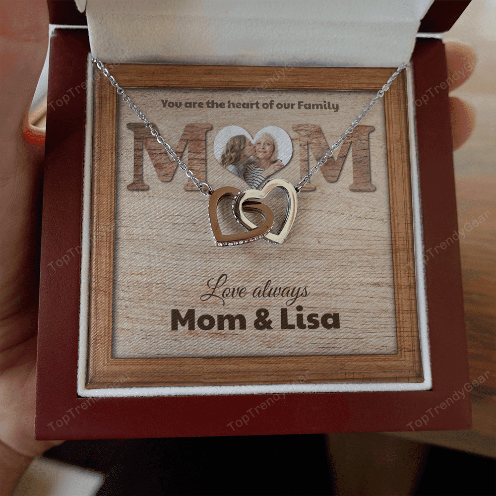 You Are The Heart Of Out Family Custom Name And Photo Interlocking Heart Necklace Gift For Mom From Daughter 
