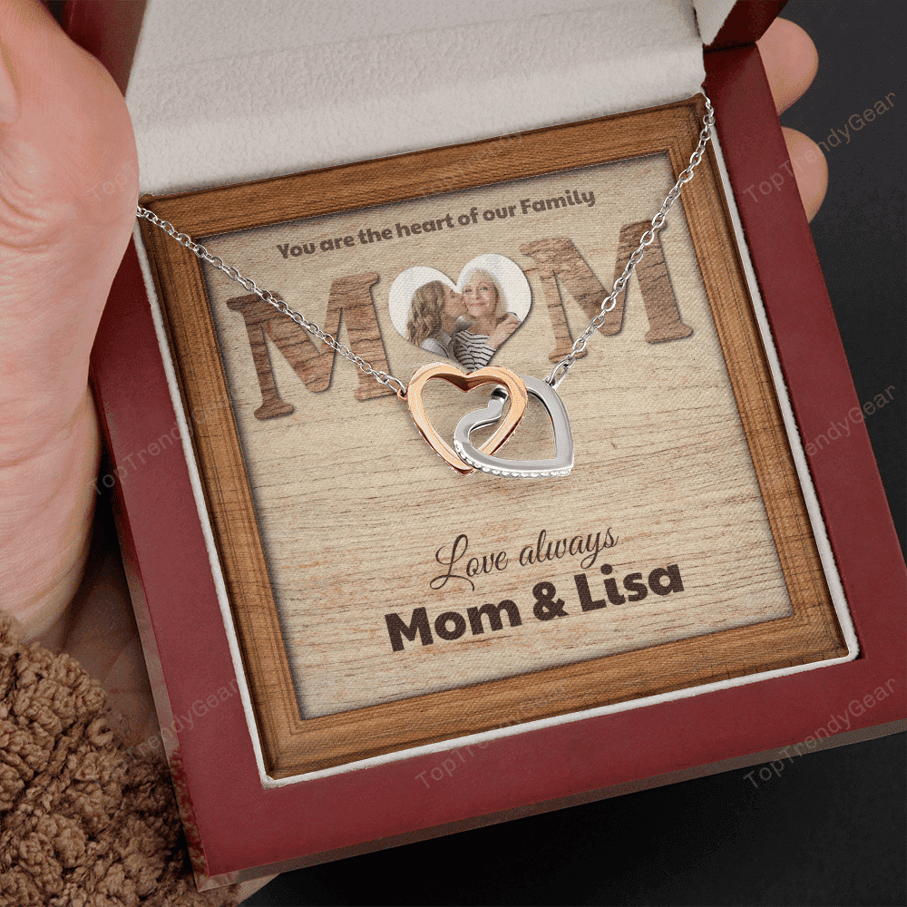 You Are The Heart Of Out Family Custom Name And Photo Interlocking Heart Necklace Gift For Mom From Daughter 