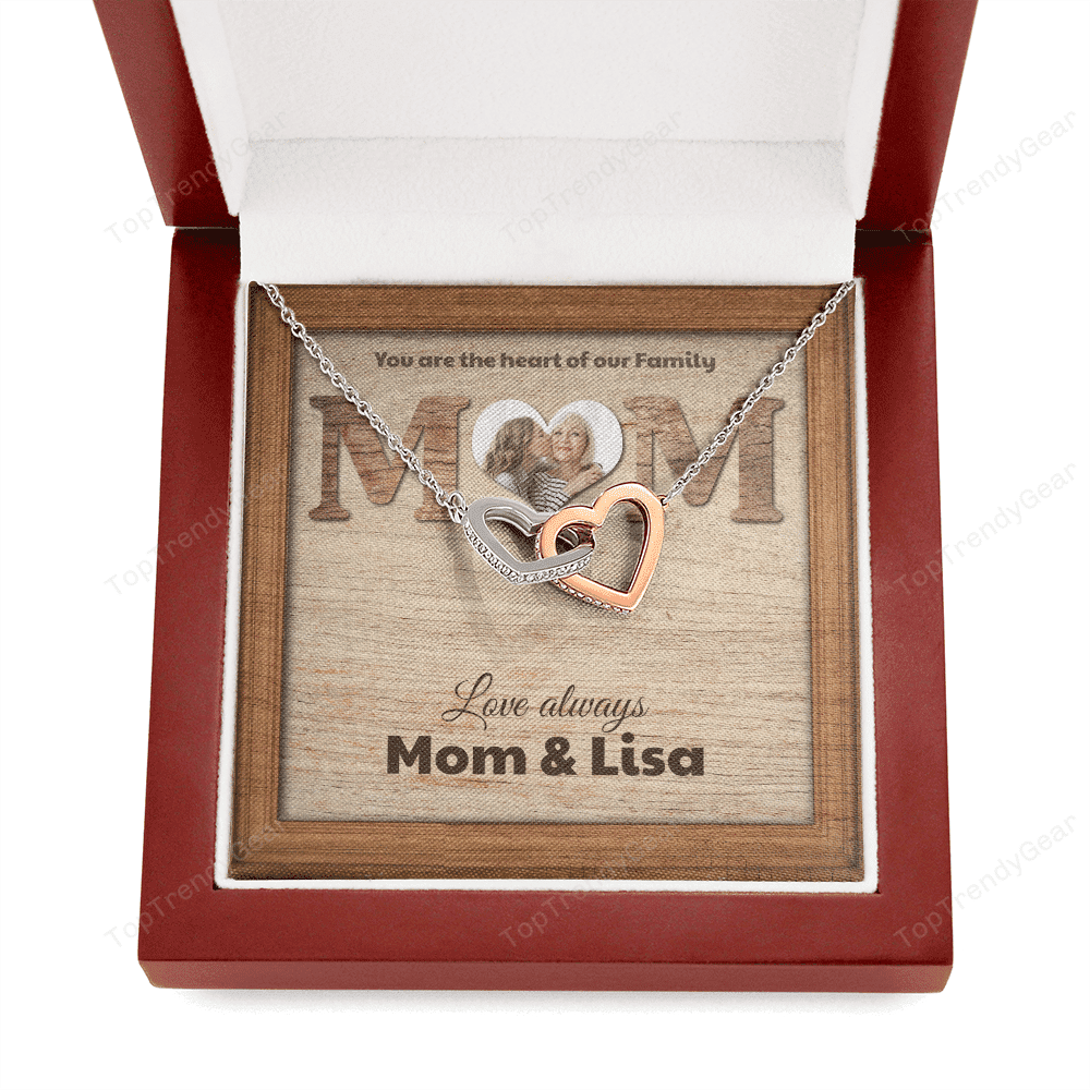 You Are The Heart Of Out Family Custom Name And Photo Interlocking Heart Necklace Gift For Mom From Daughter 
