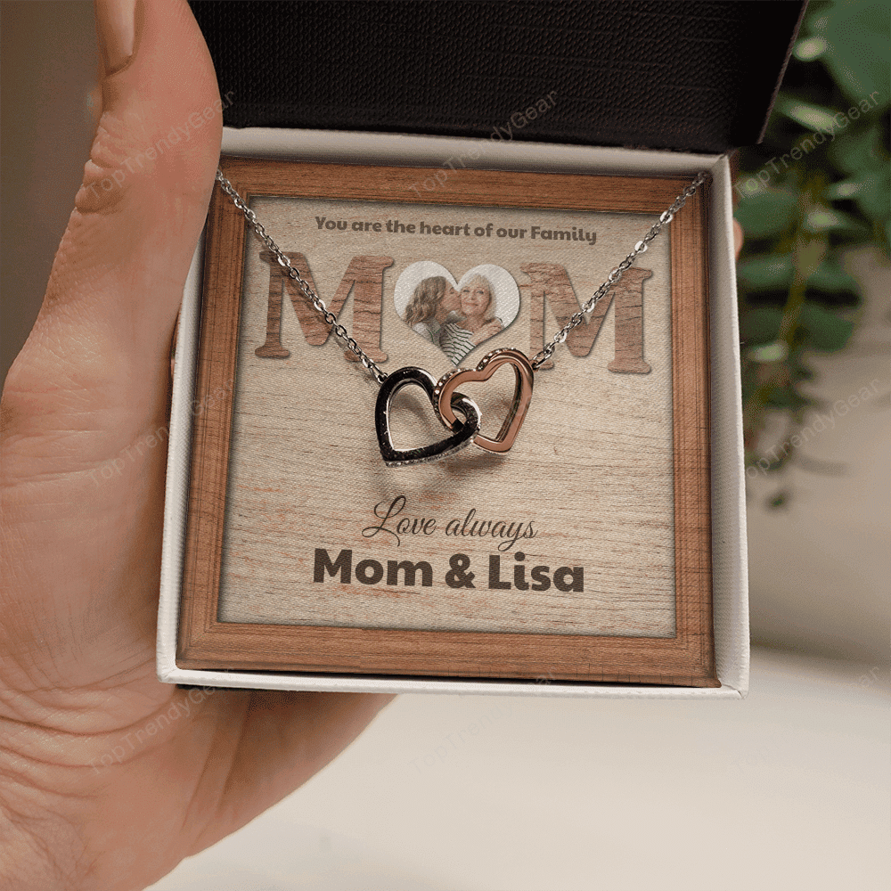 You Are The Heart Of Out Family Custom Name And Photo Interlocking Heart Necklace Gift For Mom From Daughter 