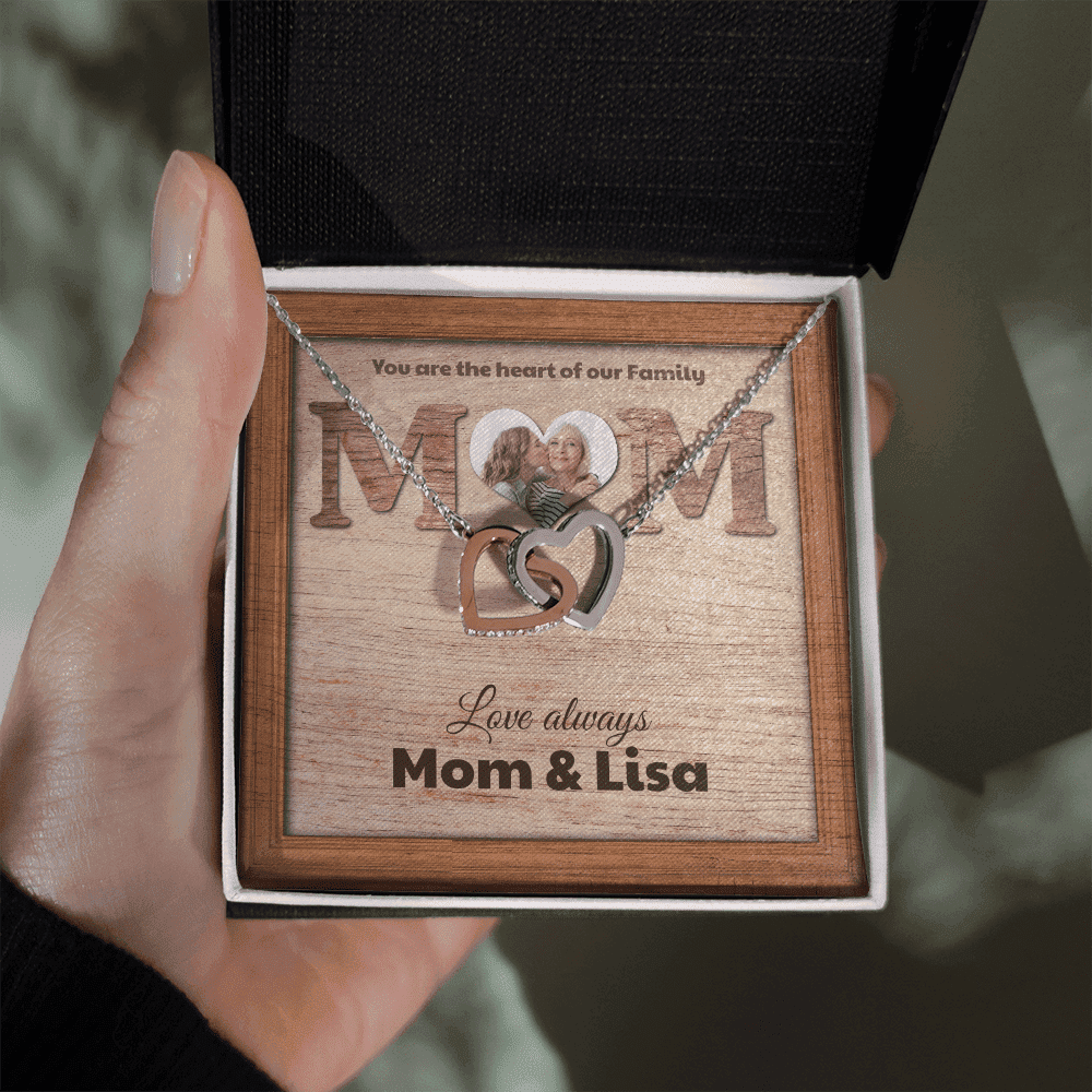 You Are The Heart Of Out Family Custom Name And Photo Interlocking Heart Necklace Gift For Mom From Daughter 