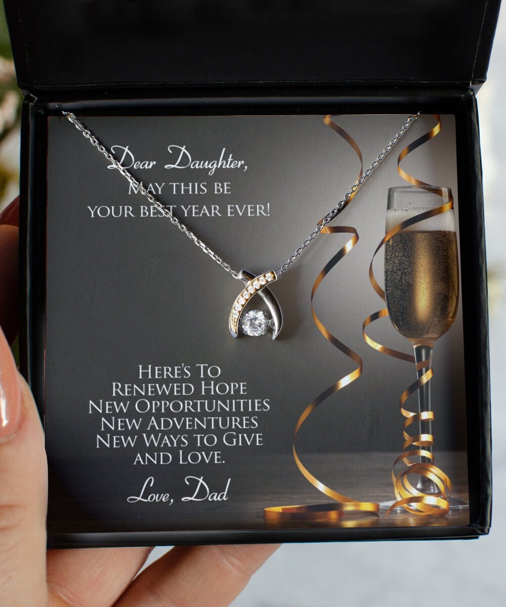 Dear Daughter Best Year Ever Wishbone Dancing Necklace For Women