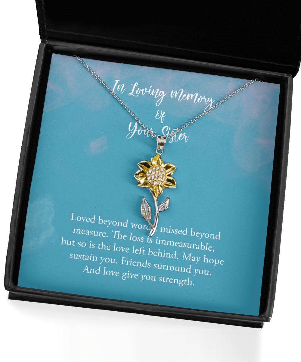 Sister Necklace Loved Beyond Words Missed Beyond Measure Best Gift For Sister Sunflower Pendant Necklace 