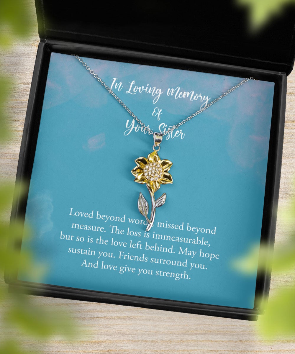 Sister Necklace Loved Beyond Words Missed Beyond Measure Best Gift For Sister Sunflower Pendant Necklace 