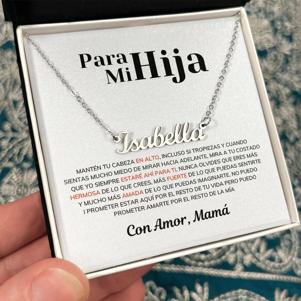 Para Mi Hija - Manten Tu Cabeza En Alto - Collar Lazo De Amor Personalized Name Necklace