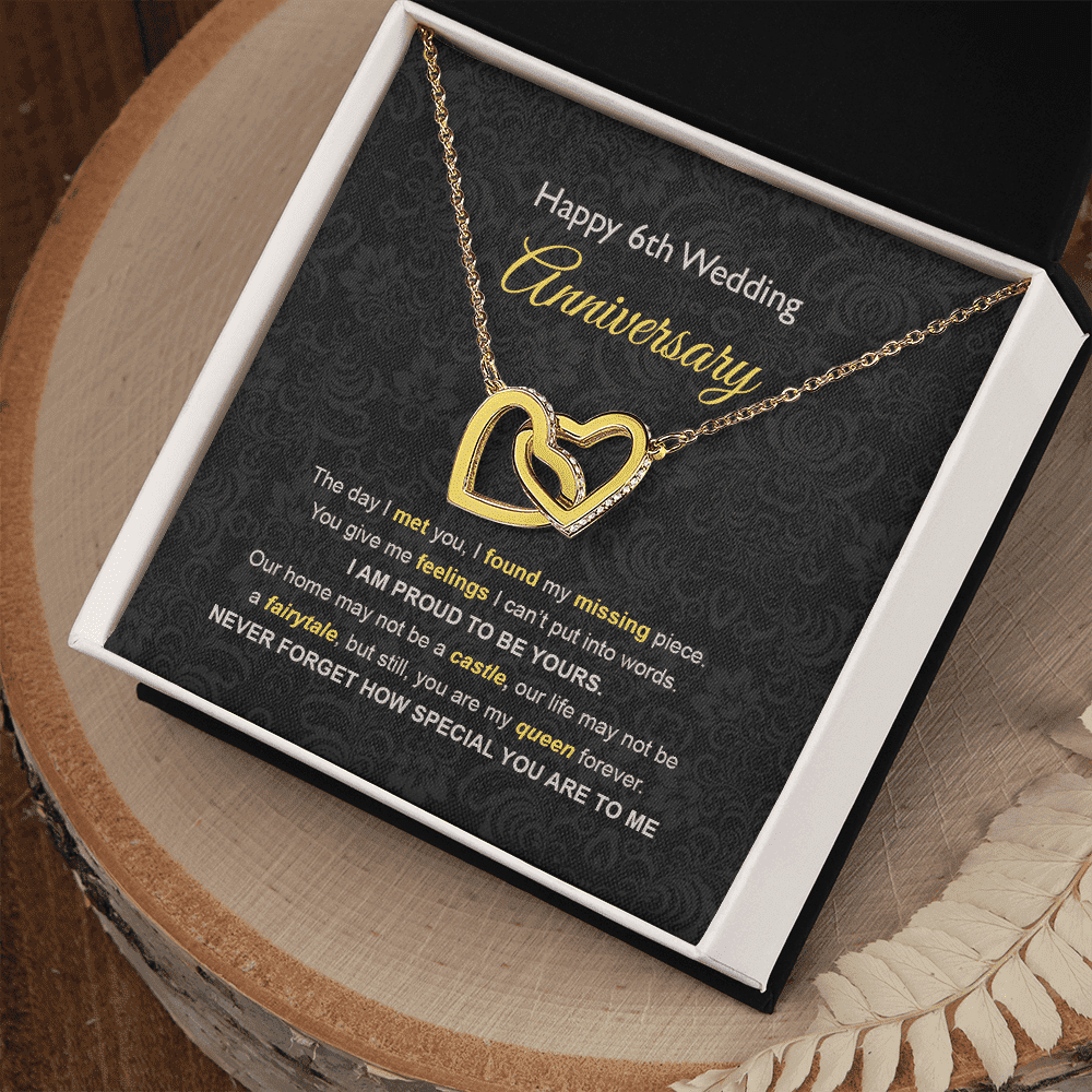 Wife Necklace, 6th Wedding Anniversary Necklace Happy Sixth Wedding Anniversary Interlocking Hearts Gold Necklace Gift Ideas For Wife 
