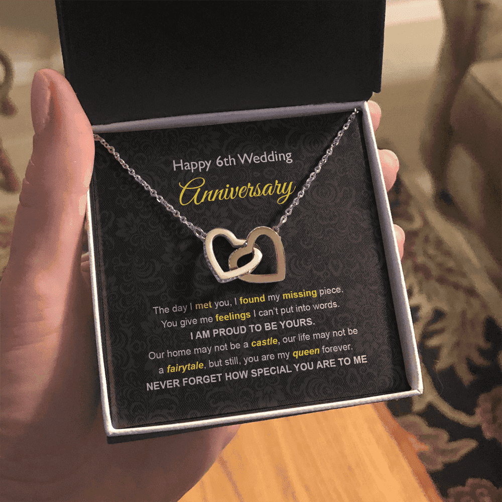 Wife Necklace, 6th Wedding Anniversary Necklace Happy Sixth Wedding Anniversary Interlocking Hearts Gold Necklace Gift Ideas For Wife 