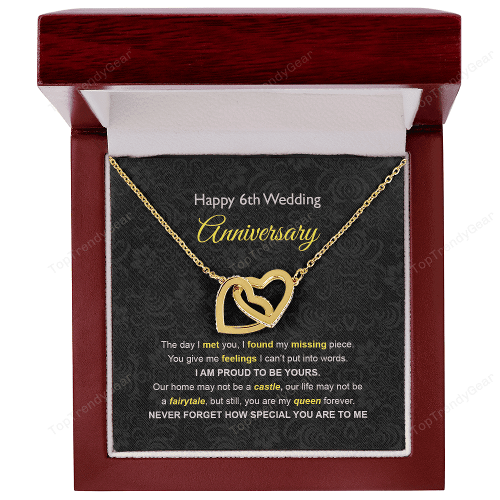 Wife Necklace, 6th Wedding Anniversary Necklace Happy Sixth Wedding Anniversary Interlocking Hearts Gold Necklace Gift Ideas For Wife 