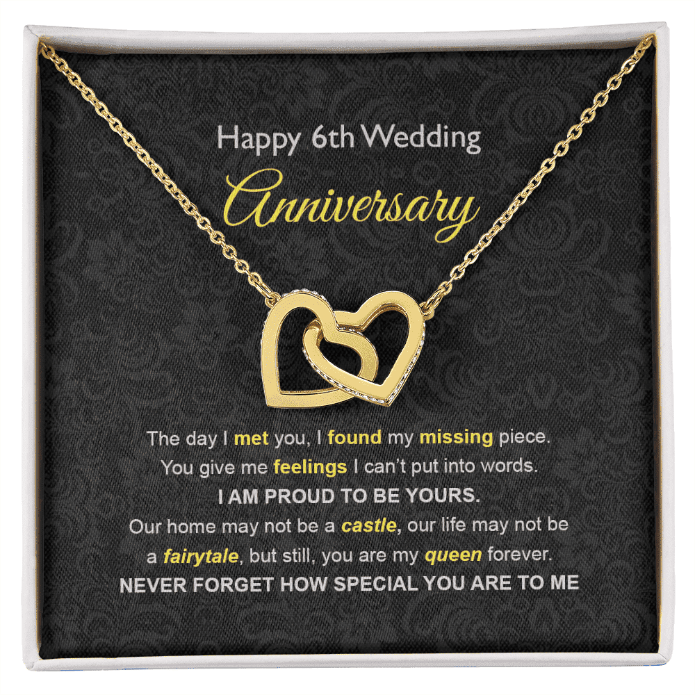 Wife Necklace, 6th Wedding Anniversary Necklace Happy Sixth Wedding Anniversary Interlocking Hearts Gold Necklace Gift Ideas For Wife 